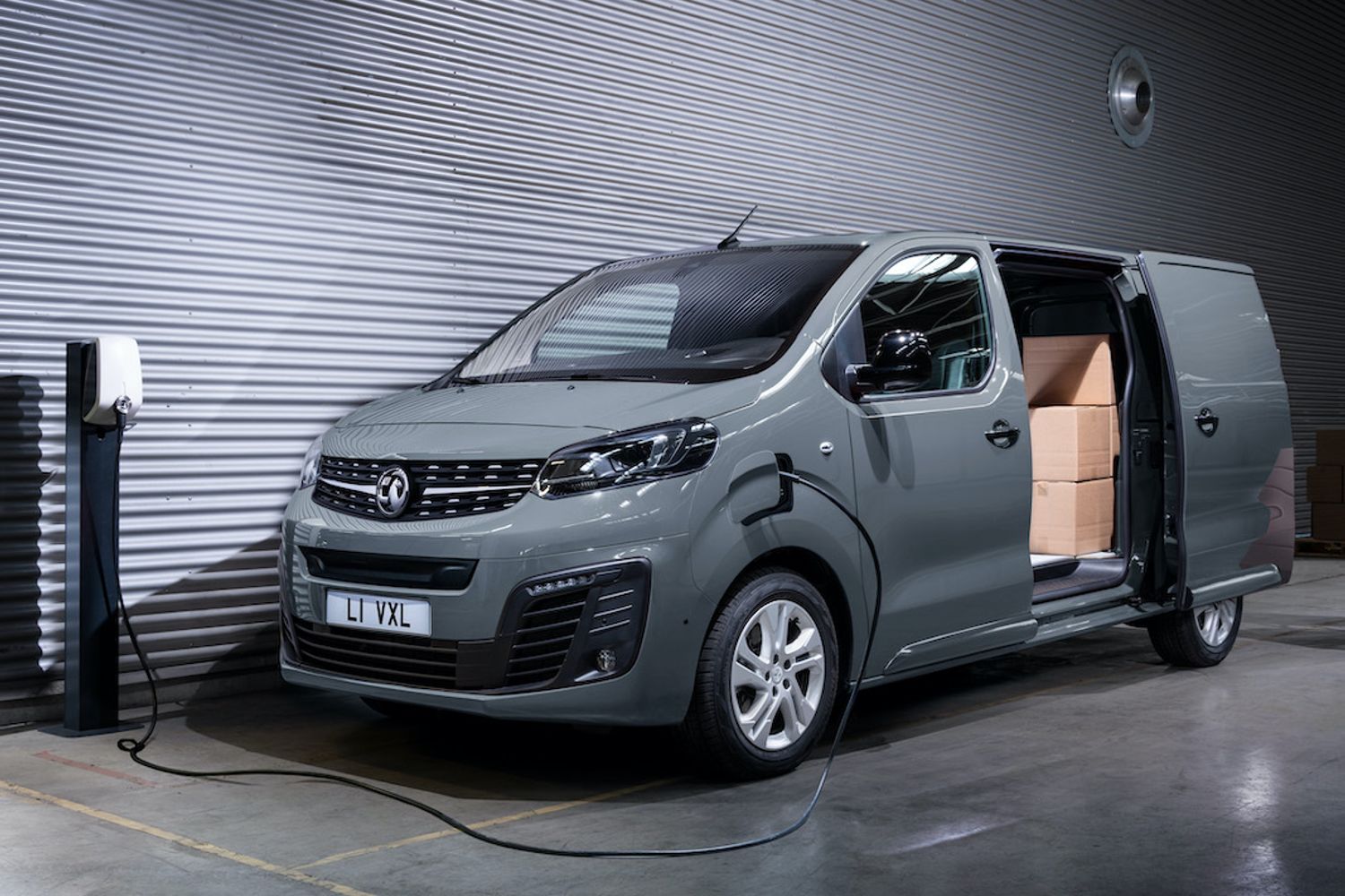 Vauxhall Vivaro e electric van connected to charger