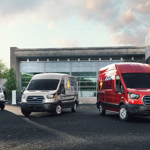 Three Ford E Transit electric vans
