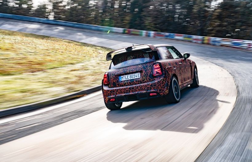 Mini Electric John Cooper Works edition cornering at Nurburgring