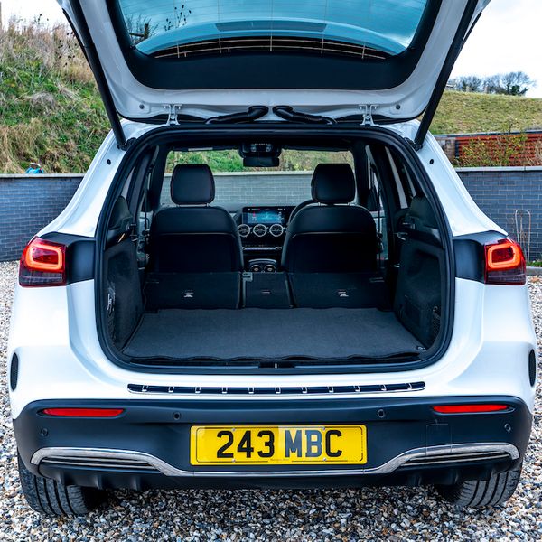 Mercedes EQA luggage space boot, tailgate open. UK registered
