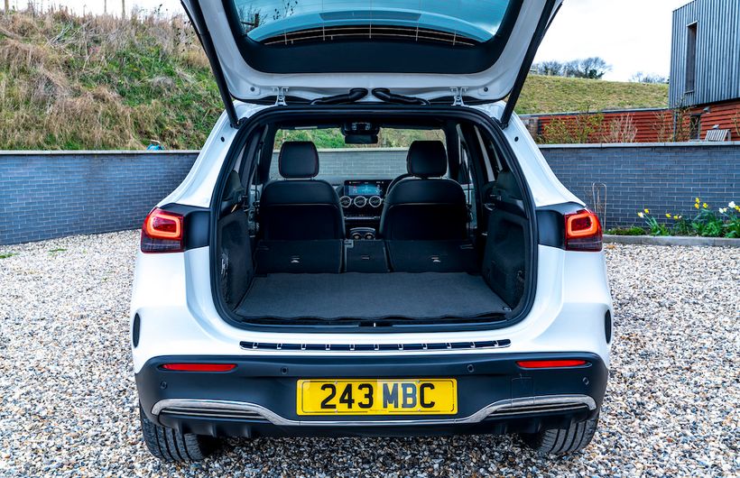 Mercedes EQA luggage space boot, tailgate open. UK registered