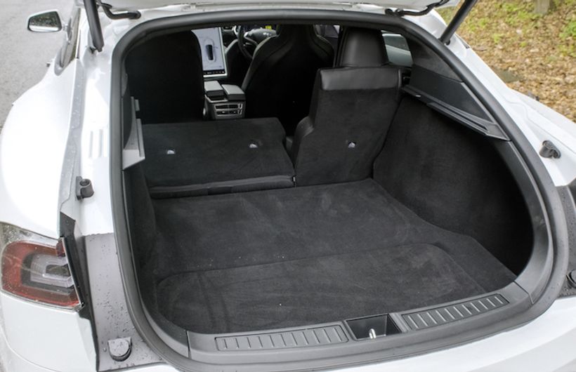 Tesla Model S boot and luggage area with 40/60 seats folded