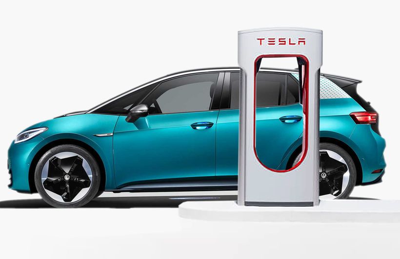 Volkswagen ID.3 at Tesla Supercharger