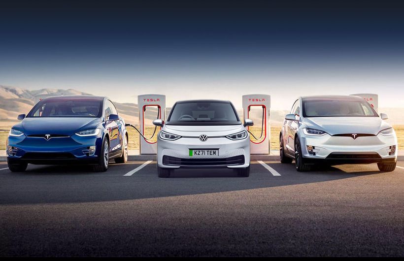 Volkswagen ID.3 at Tesla Supercharger