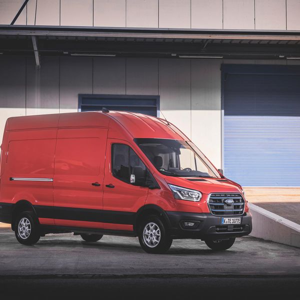 Ford E-Transit, Race Red, front static, German registration