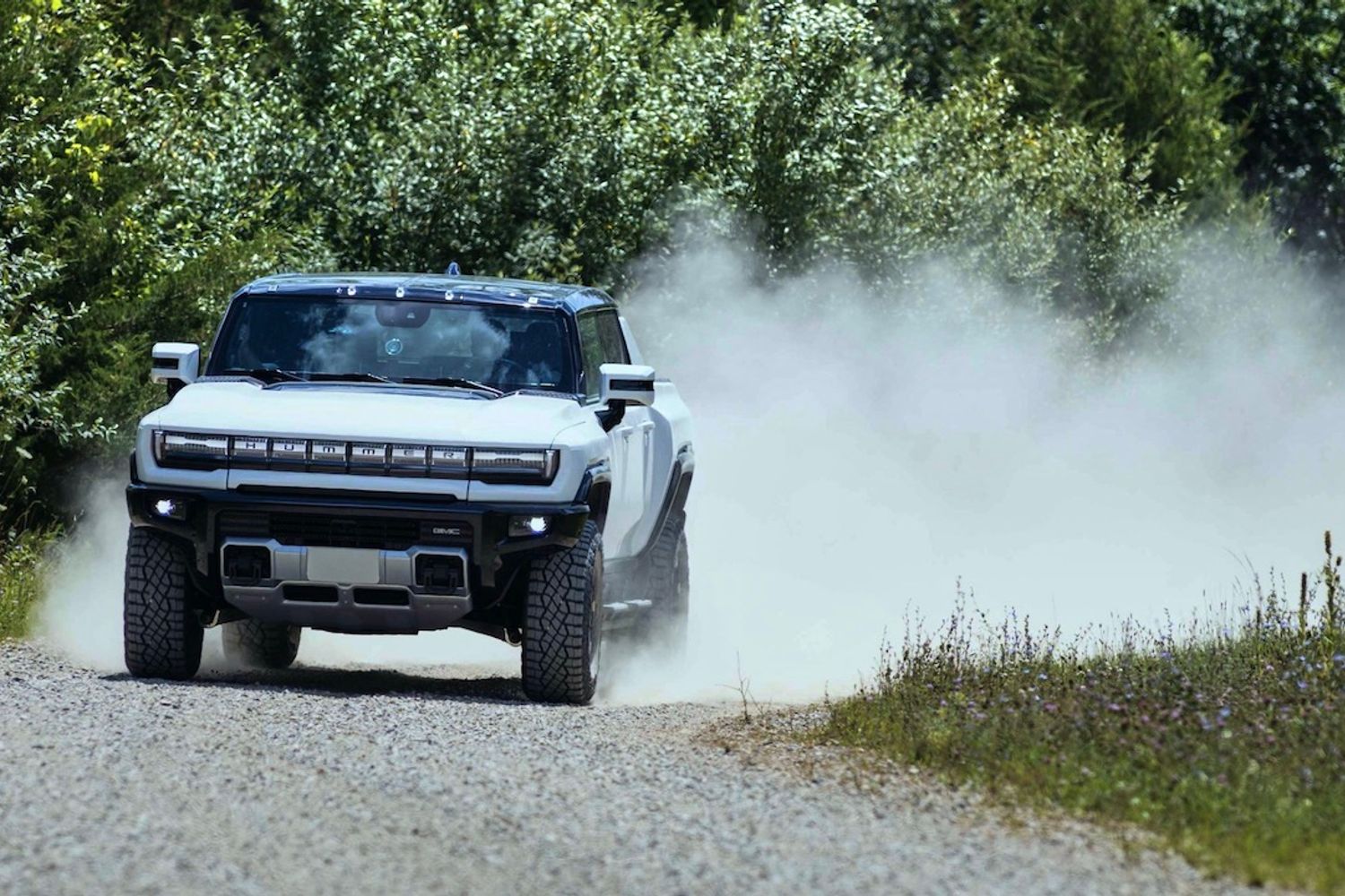 GMC Hummer EV, Action shot, white, front