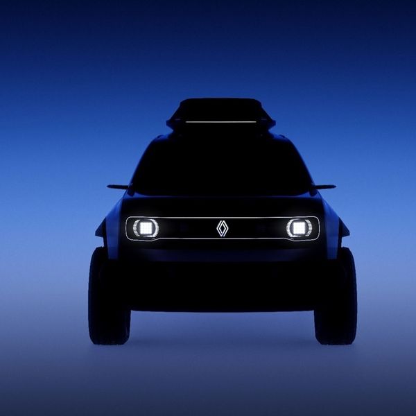 Renault R4 concept teaser picture, head on, dark studio