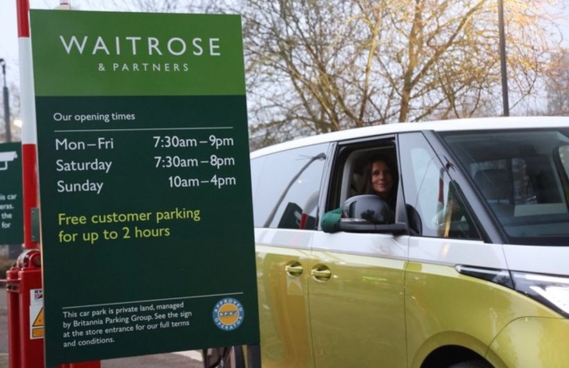 Ginny Buckley at Waitrose car park entrance with VW Buzz